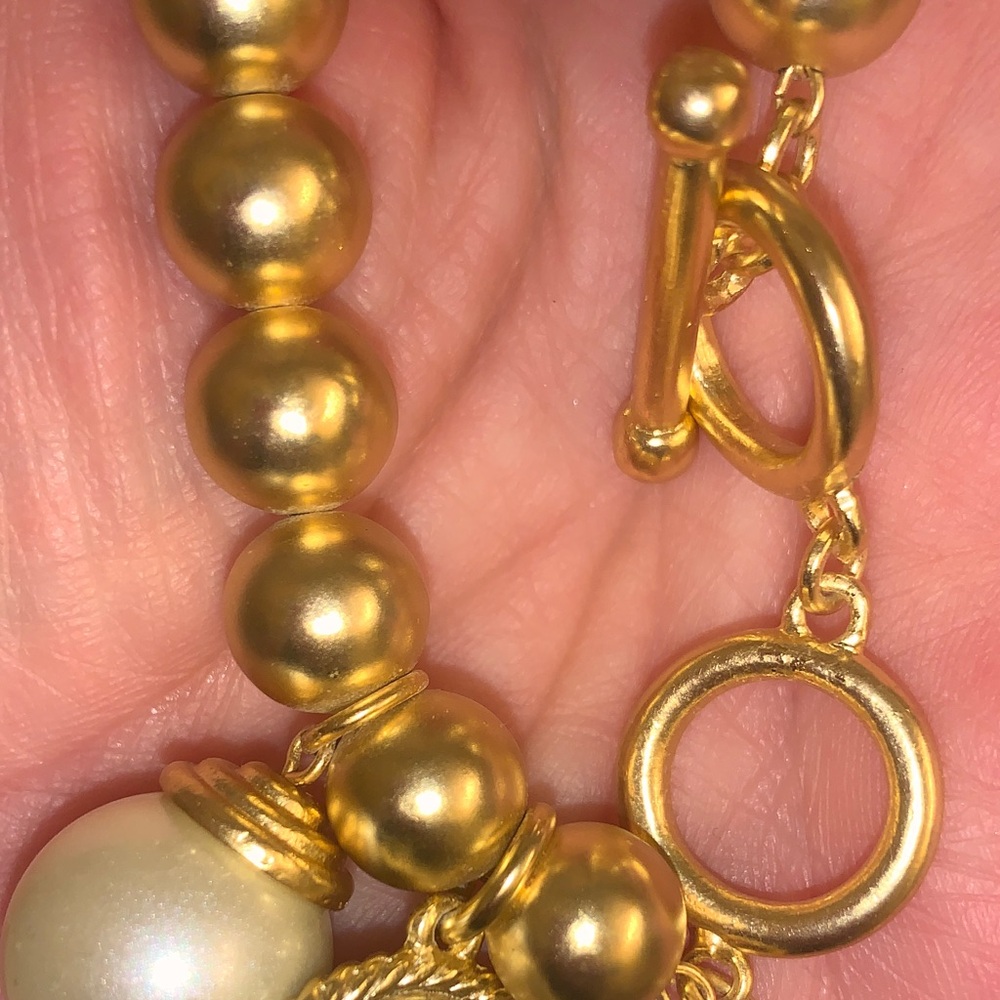 Karine Sultan Elegant Gold Beaded Bracelet with Pearl and Coin Charm - Picture 8 of 11